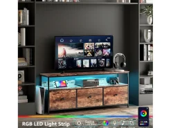 Móvel De Tv* Suporte para TV de 108 x 30 x 57 cm, com iluminação LED e gavetas, com espaço de armazenamento, em madeira. Natural claro