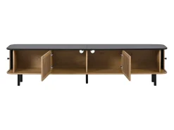 Hauss Spole Suporte para TV de 190x35x45 cm com 2 portas de correr e 2 portas de tela metálica - Cor: Madeira e preto^ Móvel De Tv