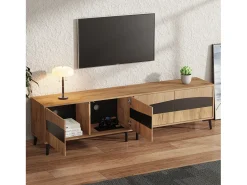 Móvel De Tv* Suporte para TV em madeira e preto - Suporte para TV com 4 portas e 8 pés - compatível com TVs até 75 polegadas Natural claro