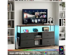 Sale Suporte para TV LED, mesa para TV de 108 cm, com gaveta de tecido, suporte para TV de sala de estar com espaço de armazenamento, Preto