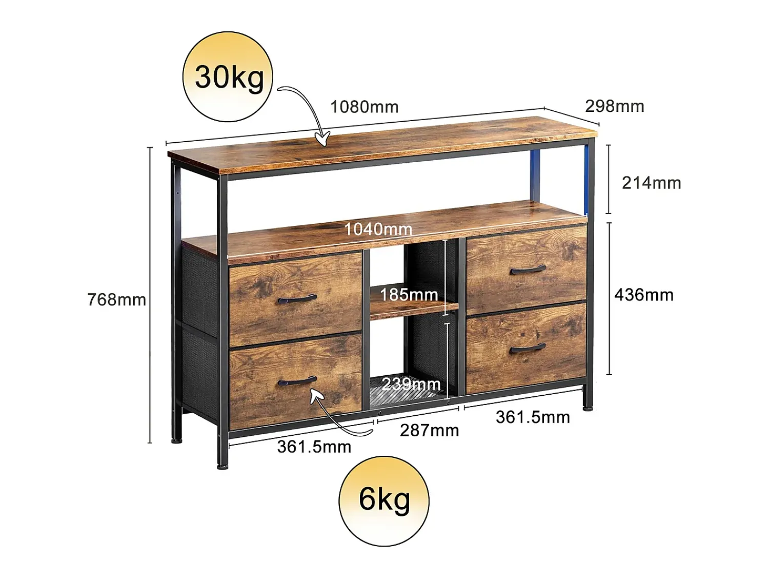 Clearance Suporte para TV LED, mesa para TV de 108 cm, com gaveta de tecido, suporte para TV de sala de estar com espaço de armazenamento, marrom Natural claro