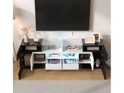 Móvel De Tv| Suporte para TV LED, móvel alto para TV de sala de estar, com espaço de armazenamento, 150 x 30 x 50 cm, branco e cinza. Preto