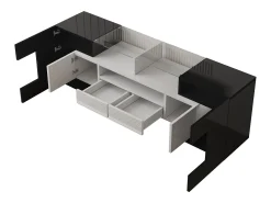 Móvel De Tv| Suporte para TV LED, móvel alto para TV de sala de estar, com espaço de armazenamento, 150 x 30 x 50 cm, branco e cinza. Preto