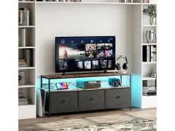 Móvel De Tv* Suporte para TV LED RGB – 3 gavetas vintage, estrutura de metal, prateleira ajustável, 108x30x57 cm Preto