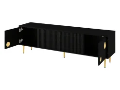 Sale Suporte para TV - Suporte para TV com 4 portas com estrutura em treliça - detalhes dourados e pés ajustáveis Preto