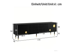 Sale Suporte para TV - Suporte para TV com 4 portas com estrutura em treliça - detalhes dourados e pés ajustáveis Preto