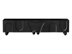 Móvel De Tv* Suporte para TV - Suporte para TV com 2 gavetas e 2 portas - Pés redondos em madeira maciça Preto