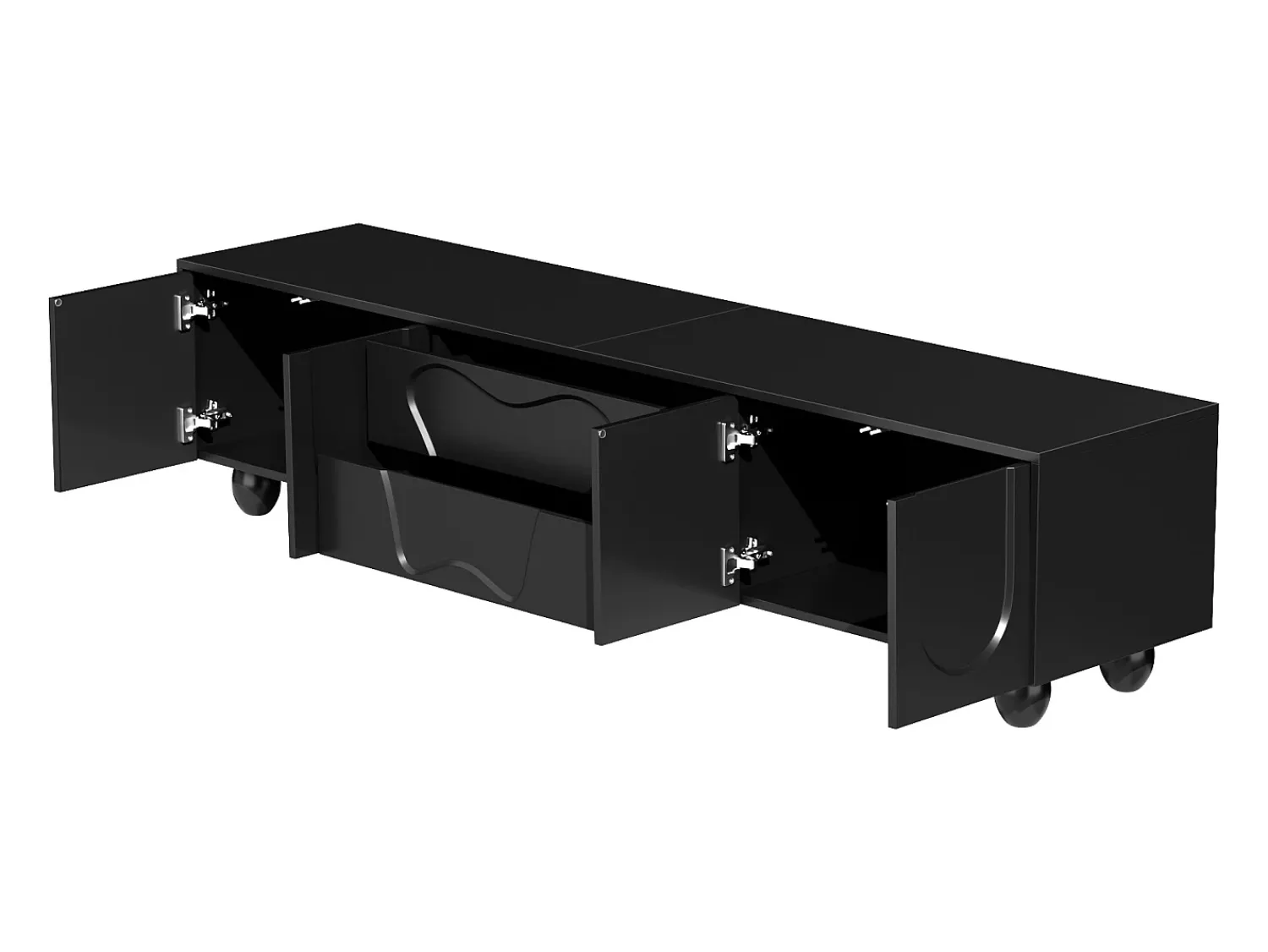 Móvel De Tv* Suporte para TV - Suporte para TV com 2 gavetas e 2 portas - Pés redondos em madeira maciça Preto