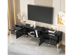 Suporte para TV - Suporte para TV para sala de estar com 2 portas texturadas e 4 gavetas - puxadores e pés dourados^ Móvel De Tv