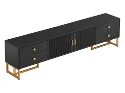 Suporte para TV - Suporte para TV para sala de estar com 2 portas texturadas e 4 gavetas - puxadores e pés dourados^ Móvel De Tv