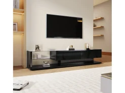 Suporte para TV - Suporte para TV para sala de estar com iluminação LED ajustável - 2 gavetas e espaço de arrumação aberto^ Móvel De Tv