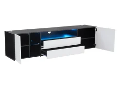 Móvel De Tv| Suporte para TV preto e com iluminação LED - Suporte para TV com 2 gavetas e 2 portas - 3 compartimentos de arrumação abertos Branco