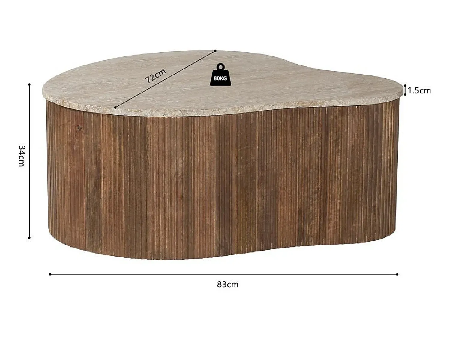 New Meublorama Table basse en bois massif collection DELHI 80cm - Style ethnique et design Castanho