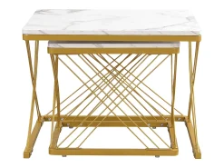 Hot Hauss Spole Table basse gigogne -Lot de 2 - Plateau finition brillant en effet marbre - Blanc et doré Dourado