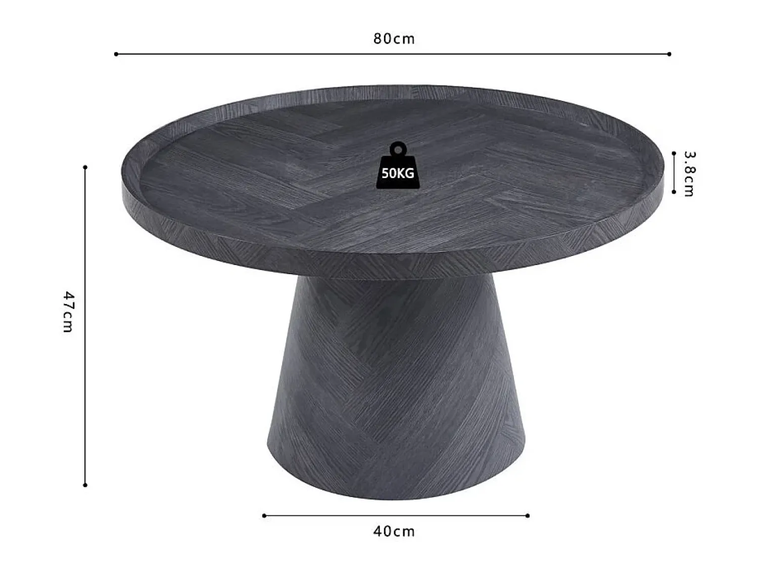 Mesa De Centro*Meublorama Table basse ronde collection CARVELA – Décor gris foncé – Bord relevé – D80 x H47 cm Cinzento