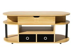 New Tavolino moderno in venature del legno, con funzione di sollevamento, spazio di archiviazione e cassetti in tessuto nero Preto
