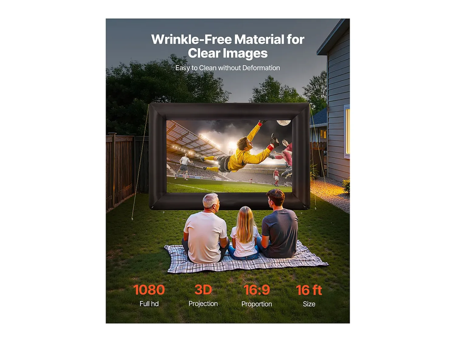 Clearance Tela de Projeção Inflável SucceBuy, Fabricada em Material 600D Durável, Incluindo Saco de Armazenamento Portátil, Formato 16:9, 409 x 160 x 272 cm Preto