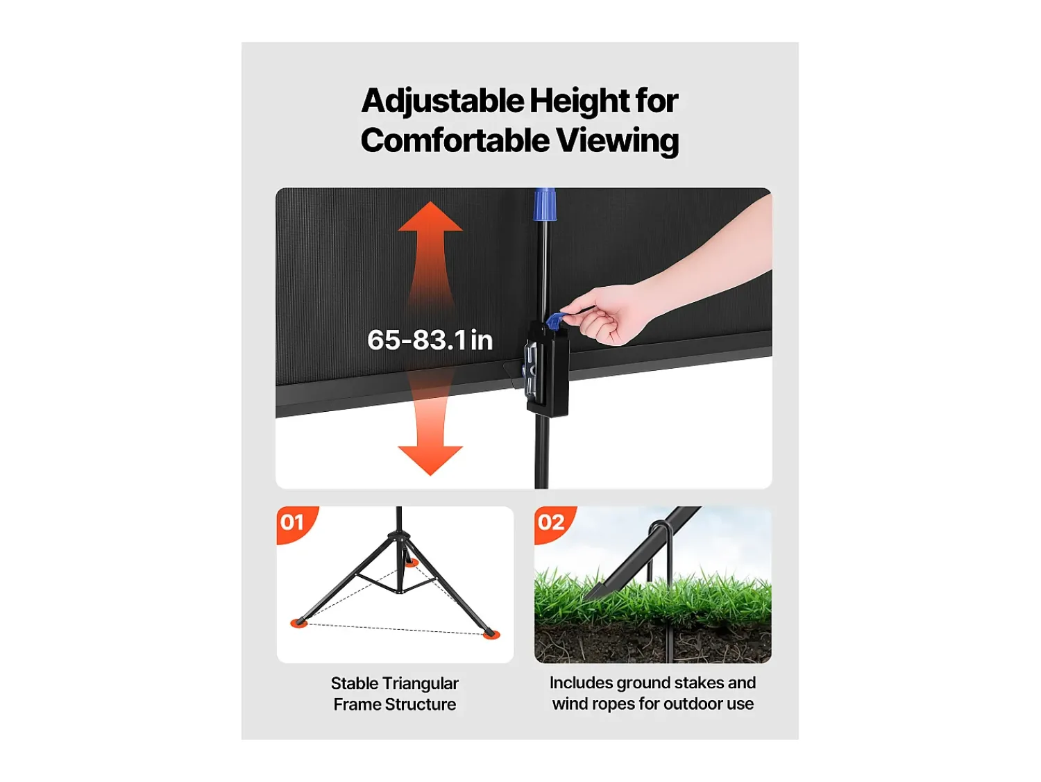 Móvel De Tv| Tela de Projeção SucceBuy com Tripé de 213,4 cm, Lona de Projeção Portátil e Amassável, Grande Ângulo de Visão 160°, 16:9 4K HD, com Bolsa Preto