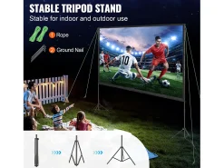Outlet Tela de Projeção SucceBuy Portátil com Base, 305 cm, 16:9 HD de Duas Faces Anti-rugas e Grande Ângulo de Visão, para Projetores de Cinema em Casa Multicor