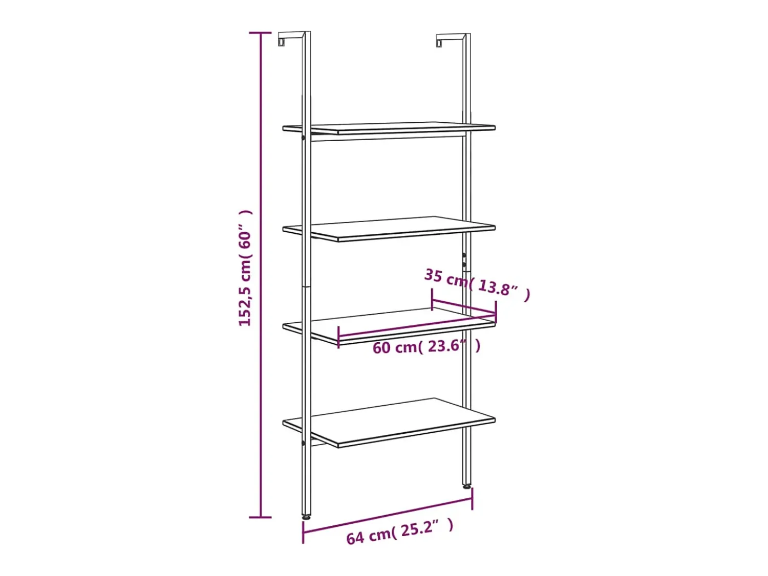 vidaxl Unidade 4 prateleiras inclinada 64x35x152,5 cm^ Prateleira