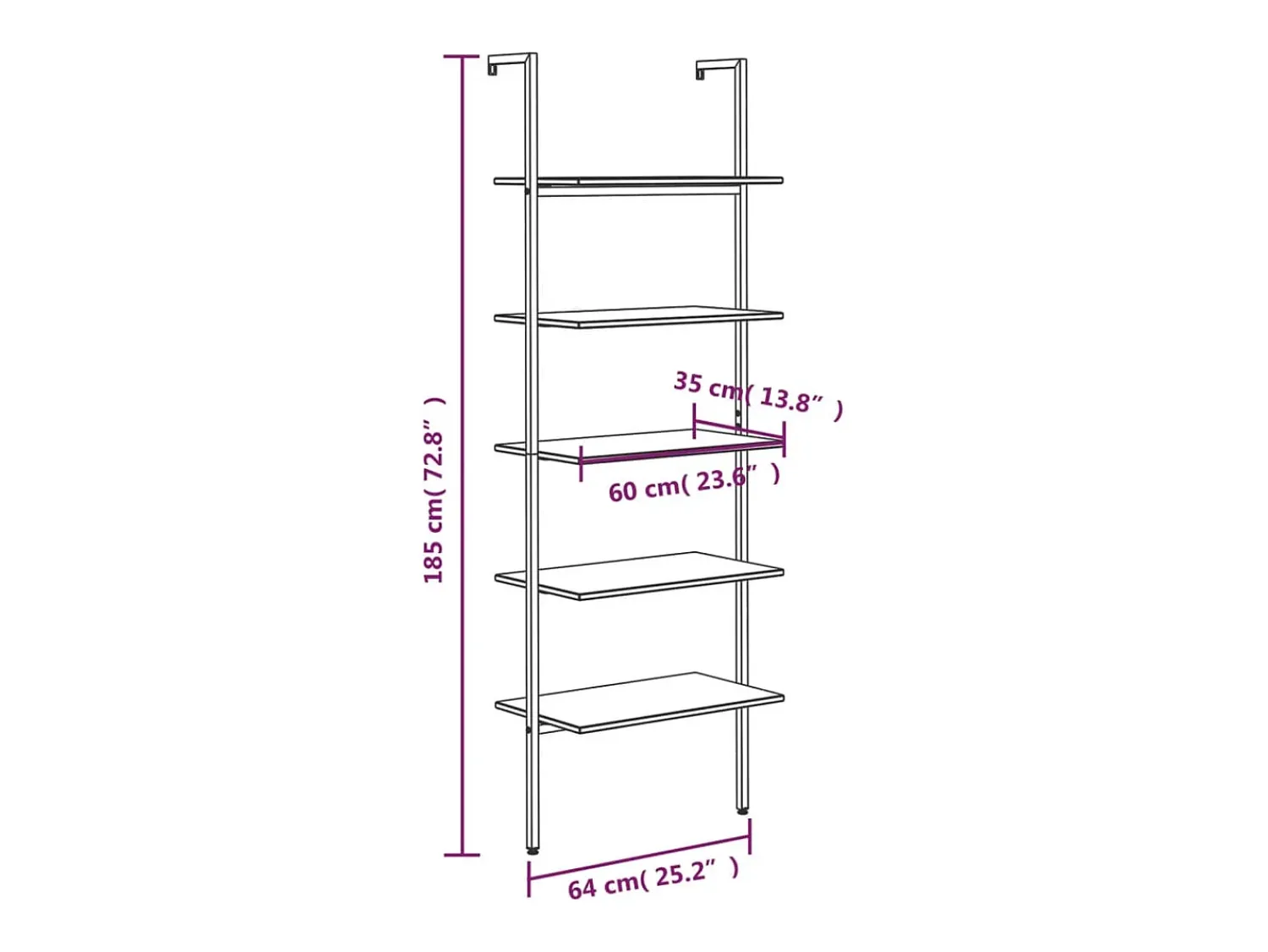 vidaxl Unidade 5 prateleiras 64x35x185 cm -escuro e preto Castanho