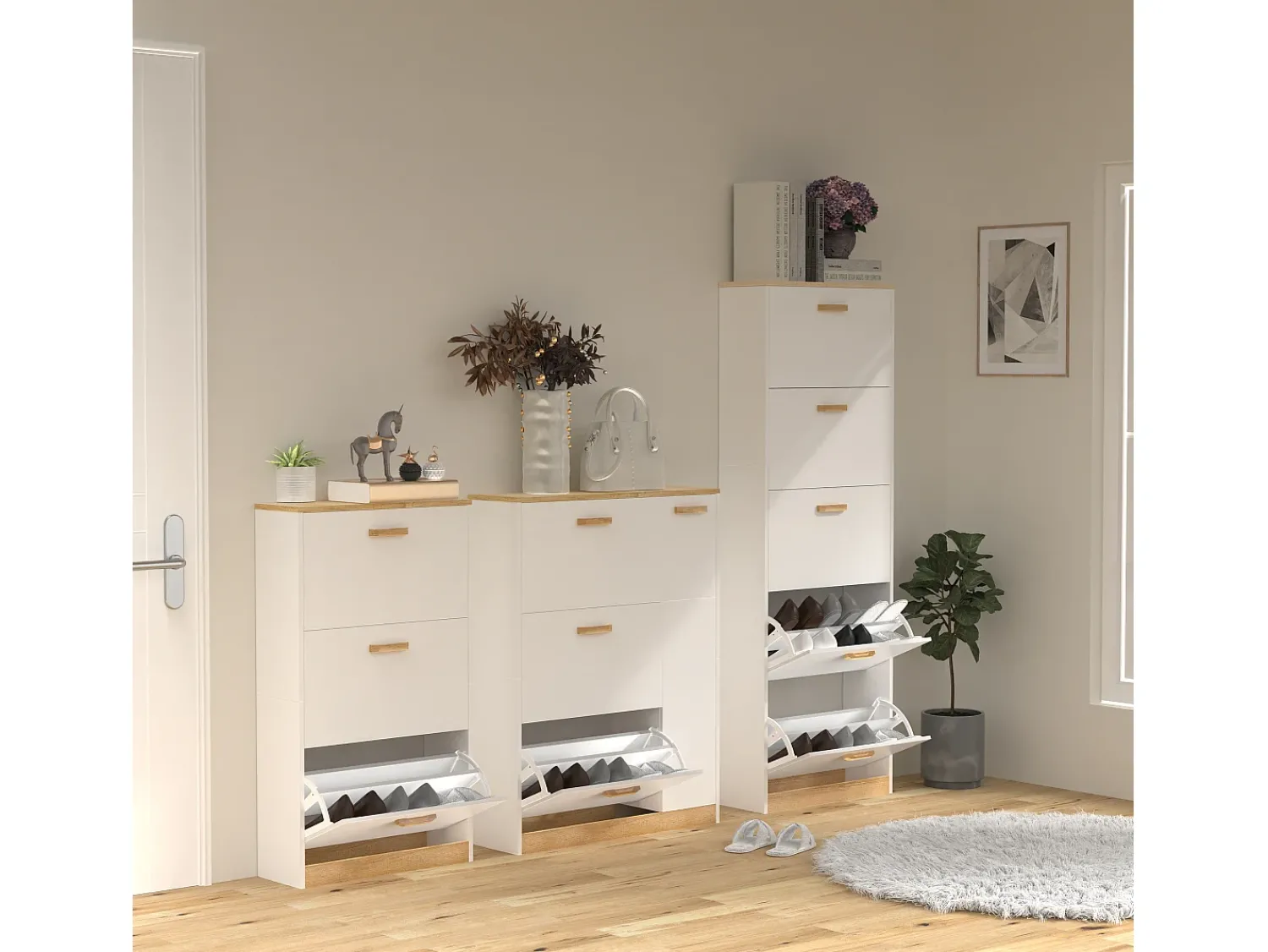 Móvel De Arrumação|Sapateira|VCM Madeira Prateleira Kipper Sapato Prateleira Sapato Sapato Tipper 3 Flaps Halom M (Branco) Multicor