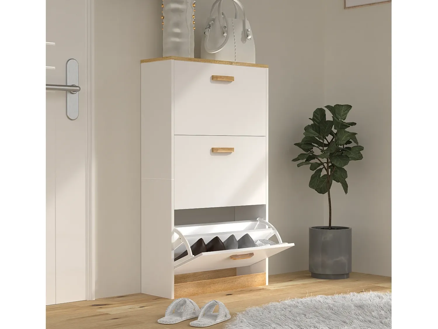 Móvel De Arrumação|Sapateira|VCM Madeira Prateleira Kipper Sapato Prateleira Sapato Sapato Tipper 3 Flaps Halom M (Branco) Multicor