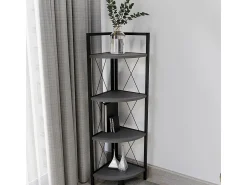 Prateleira|VCM Wood Metal Corner Shelf Storage Stand Shelf Bookshelf Decoração Livros Stand Shelf Insasi 4 (Anthracite) Multicor