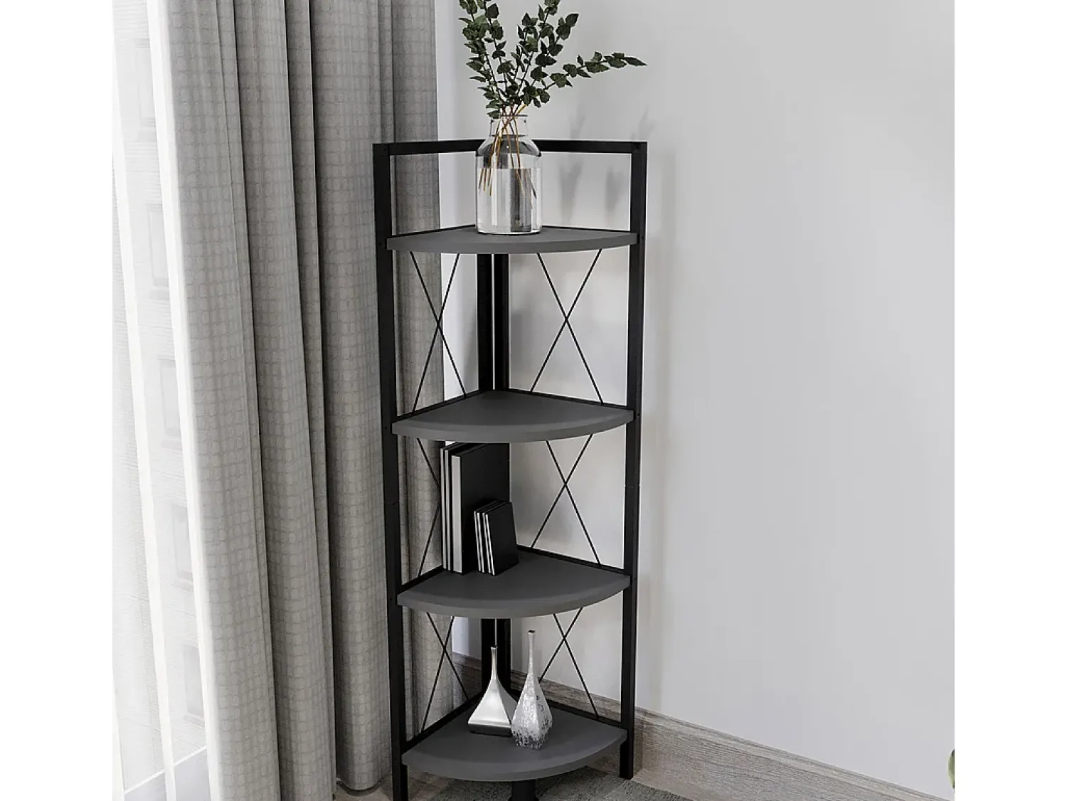 Prateleira|VCM Wood Metal Corner Shelf Storage Stand Shelf Bookshelf Decoração Livros Stand Shelf Insasi 4 (Anthracite) Multicor