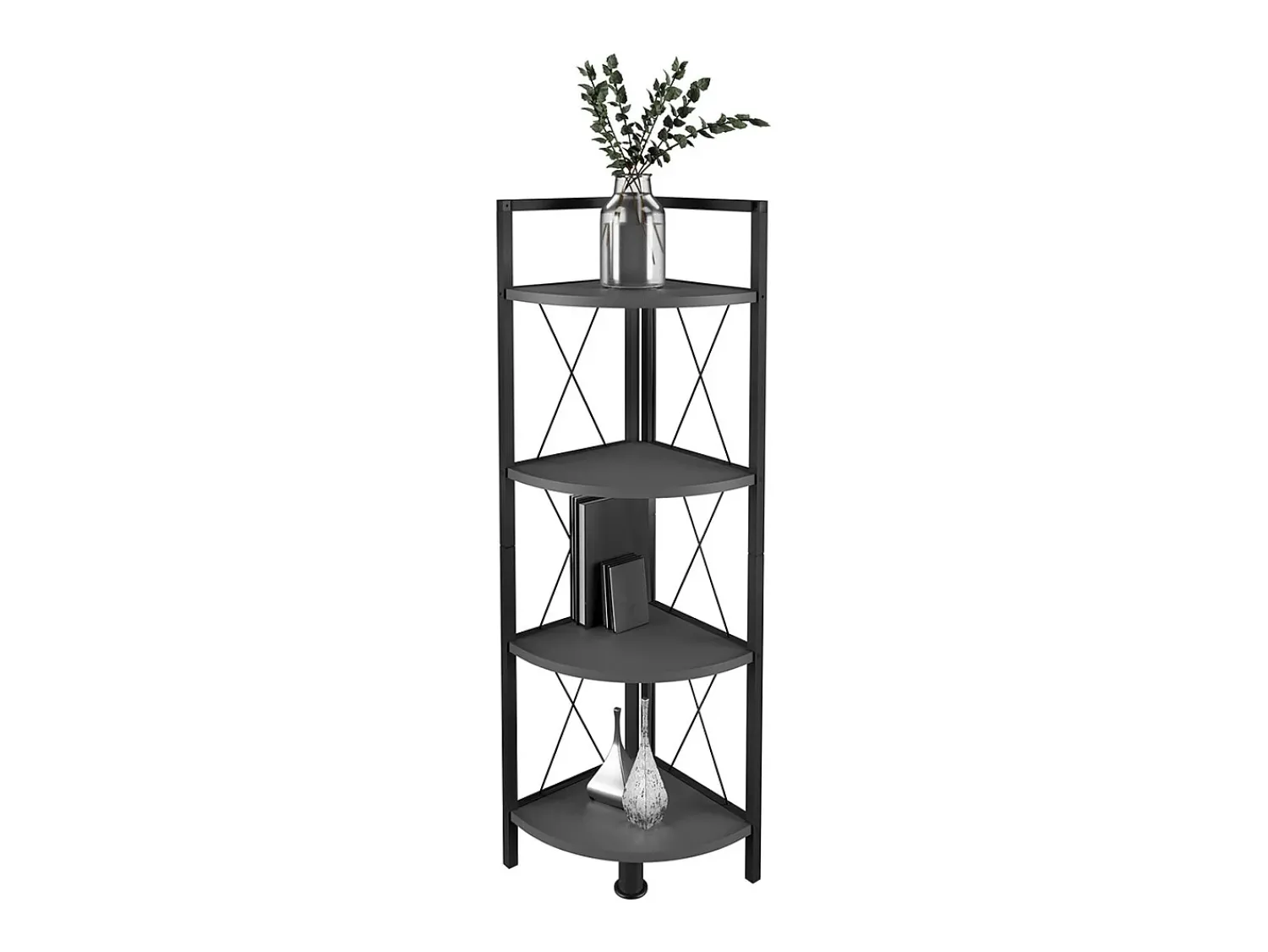 Prateleira|VCM Wood Metal Corner Shelf Storage Stand Shelf Bookshelf Decoração Livros Stand Shelf Insasi 4 (Anthracite) Multicor