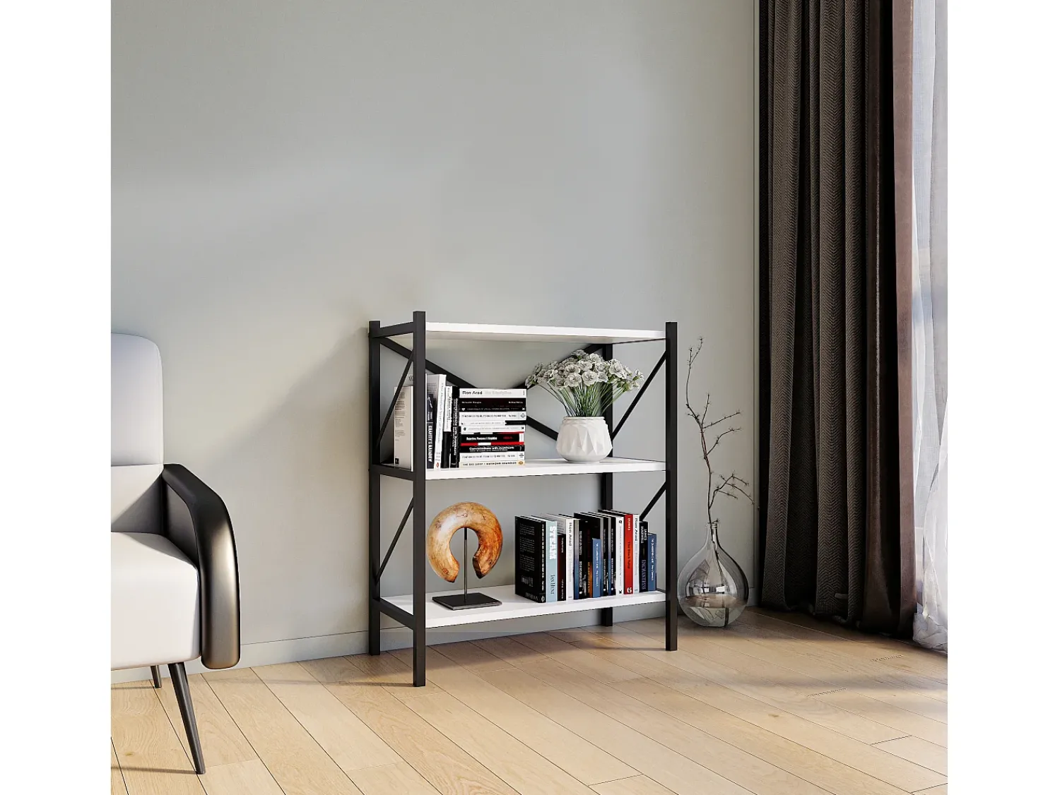 VCM Wood Metal Storage Stand Prateleira Estante Decoração Livros Stand Shelf Insasi 2 (Branco)^ Biblioteca