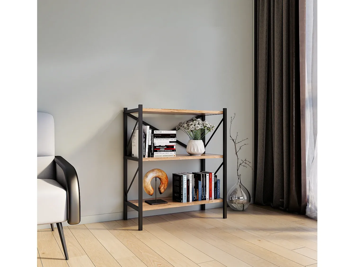 Biblioteca|VCM Wood Metal Storage Stand Shelf Bookshelf Decoração Livros Stand Shelf Insasi 2 (carvalho de mel) Multicor