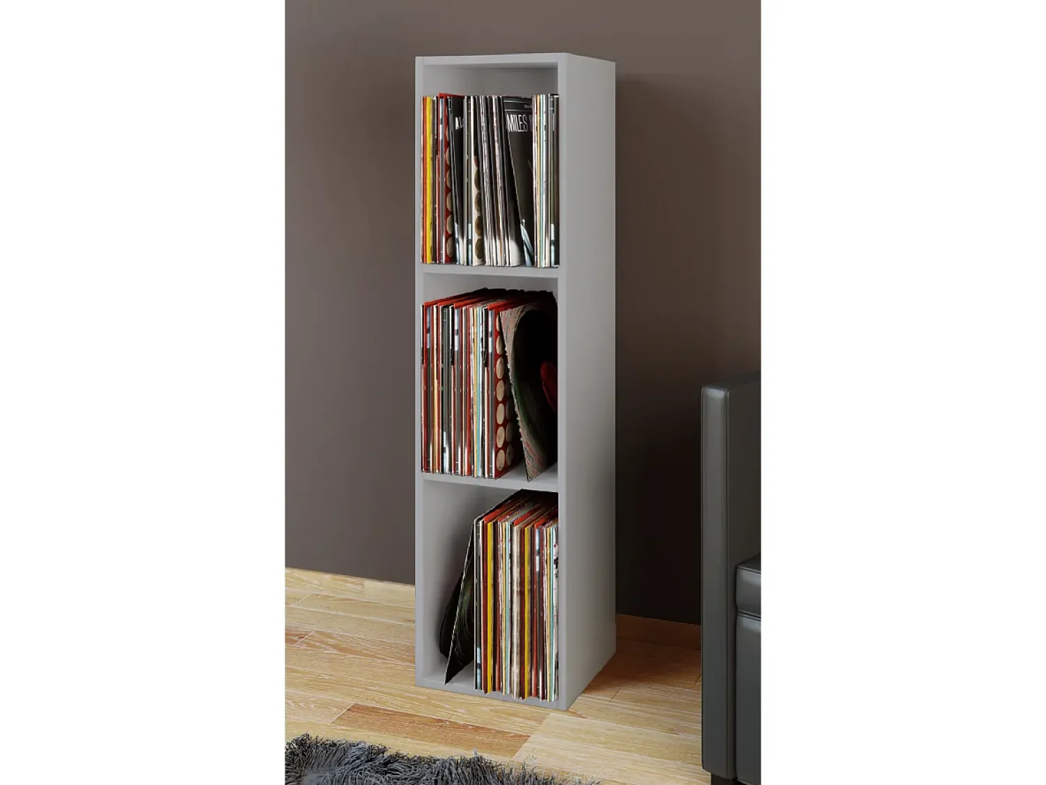 Clearance VCM Wood Records Shelf | Stand Shelf com 3 compartimentos para 100 Registros | Dimensões: A. 107 x L. 34 x P. 30 cm - Platto (Cinza) Multicor
