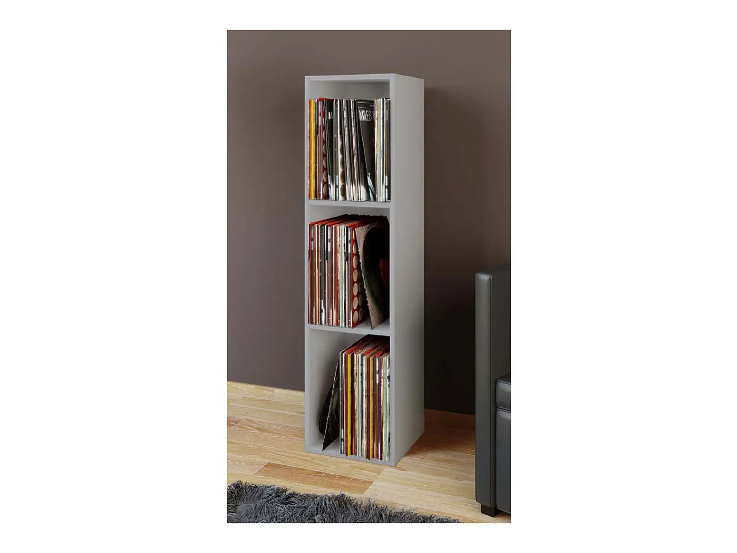 Clearance VCM Wood Records Shelf | Stand Shelf com 3 compartimentos para 100 Registros | Dimensões: A. 107 x L. 34 x P. 30 cm - Platto (Cinza) Multicor