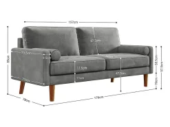 Sofá|DripeX Veludo cinza e sofá de veludo de madeira maciça - 3 lugares - carga máxima 300kg - 176x78x85cm Cinzento