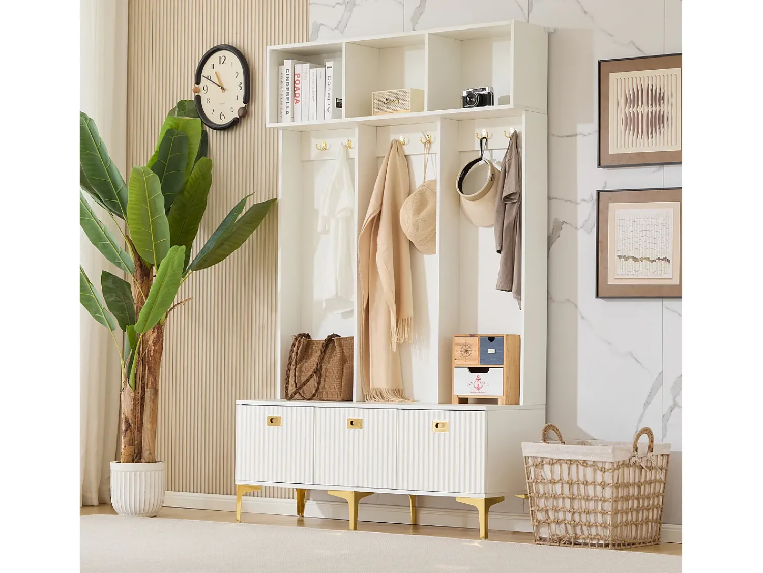Móvel De Entrada*ModernLuxe Vestiário de entrada moderno - com cabide e guarda-sapatos - Branco