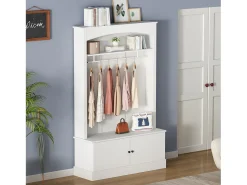 Móvel De Entrada|ModernLuxe Vestiário moderno - com cabideiro e armazenamento para sapatos - Banco com armazenamento - com ganchos - Branco