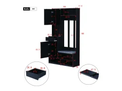 ModernLuxe Vestuário de entrada moderno - com 4 ganchos, 2 portas e 1 gaveta - com banco e prateleiras abertas -^ Móvel De Entrada