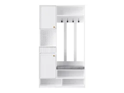 ModernLuxe Vestuário de entrada moderno - com 4 ganchos, 2 portas e 1 gaveta - com banco e prateleiras abertas -^ Móvel De Entrada