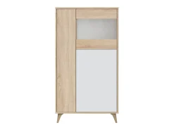 Vitrina|Dmora Vitrina Atlanta, Vitrina moderna com 3 portas, Aparador para sala ou lounge, Aparador alto com prateleiras, 77x33h142 cm, Carvalho e Branco Natural claro