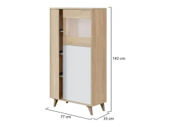 Vitrina|Dmora Vitrina Atlanta, Vitrina moderna com 3 portas, Aparador para sala ou lounge, Aparador alto com prateleiras, 77x33h142 cm, Carvalho e Branco Natural claro