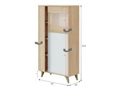 Vitrina|Dmora Vitrina Atlanta, Vitrina moderna com 3 portas, Aparador para sala ou lounge, Aparador alto com prateleiras, 77x33h142 cm, Carvalho e Branco Natural claro
