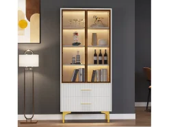 Vitrina|Merax Vitrina com 2 portas de vidro - LEDs - 70 x 35 x 150cm - Aglomerado - Branco