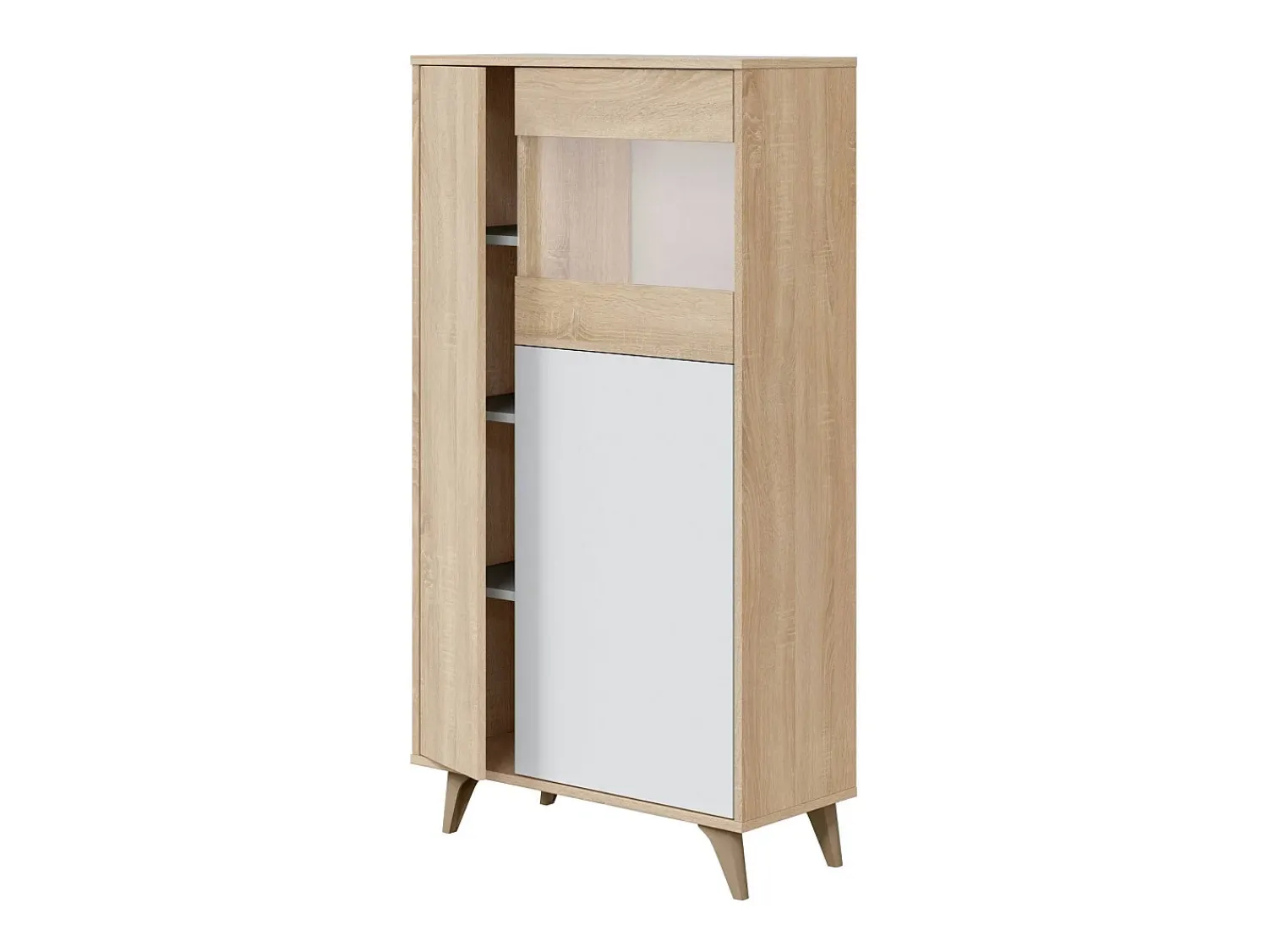 Dmora Vitrina Daceved, Vitrina moderna com 3 portas, Aparador para sala ou lounge, Aparador alto com prateleiras, 77x33h142 cm, Carvalho e Branco^ Vitrina