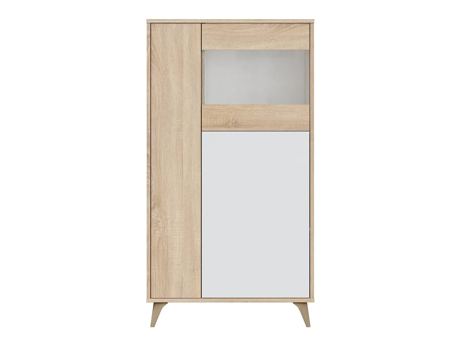 Dmora Vitrina Daceved, Vitrina moderna com 3 portas, Aparador para sala ou lounge, Aparador alto com prateleiras, 77x33h142 cm, Carvalho e Branco^ Vitrina