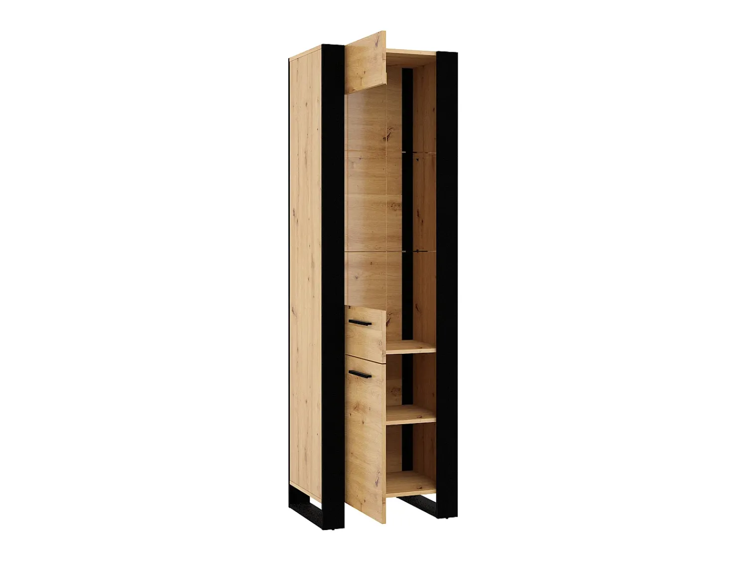 Vitrina*Furnlux Vitrina de 1 porta Nouka em madeira e preto Bege