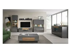 Meublorama Vitrina de duas portas coleção OHIO. Cor cinza antracite e carvalho.^ Vitrina