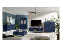 Vitrina|Meublorama Vitrina design AZURÉA – 2 portas com vidro LED – profundo – 106x191x41 cm Azul