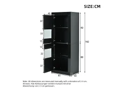 Best ModernLuxe Vitrina envernizada brilhante 61x42x162 cm - con iluminação LED - 2 portas - Prateleiras de vidro ajustáveis - Preto