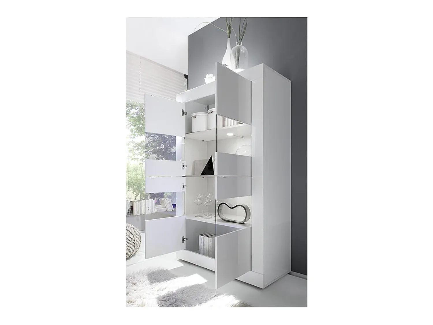 Vitrina*Vente-unique Vitrina LED design - 4 portas - lacado COMETE Branco